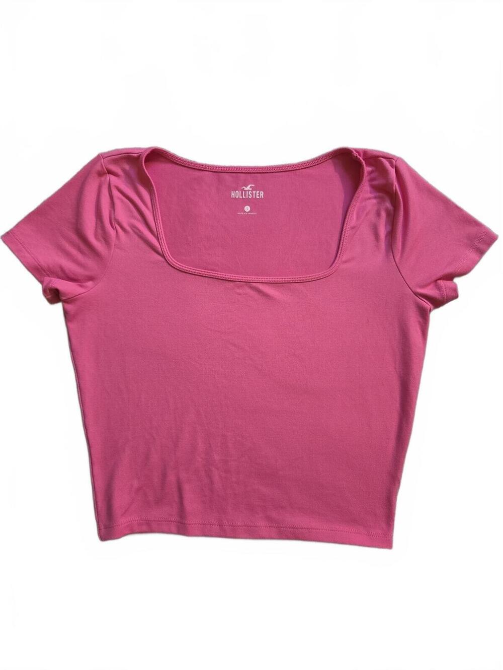 Hollister Pink Short Sleeve Square Neck Crop Top Size Small